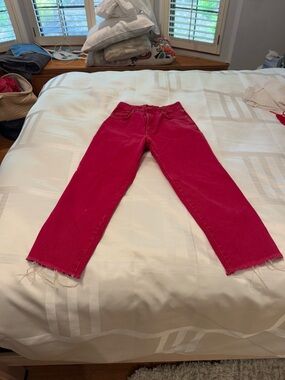 Women's Red High-Rise Straight Jeans